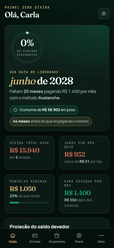 Tela Visão geral no celular