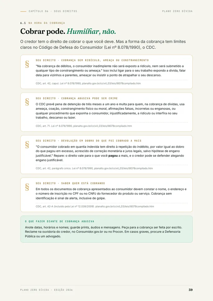 Página sobre os direitos do consumidor na cobrança de dívidas