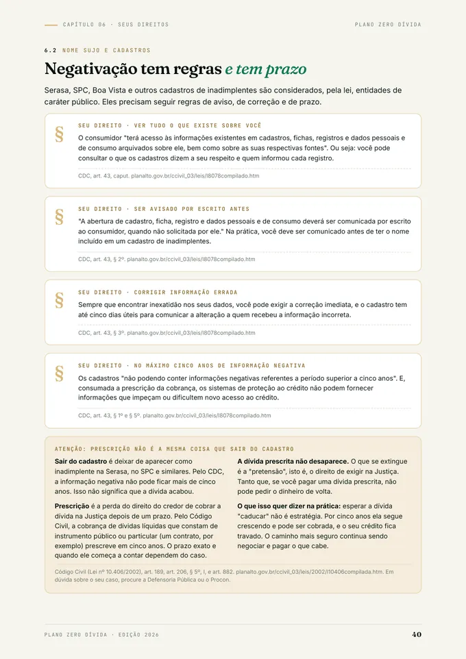Página sobre as regras e o prazo da negativação do nome